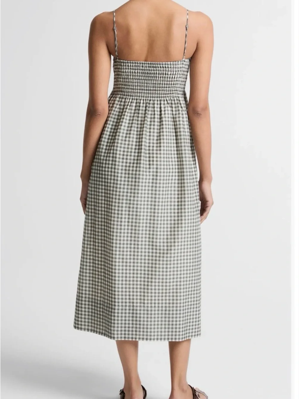 Vince Green and White Gingham Smocked Top - Picture 2 of 9